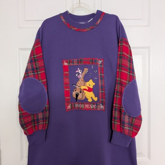 Vintage Pooh Piglet Music Nightgown Womens Size Large Purple Plaid Sleepwear - Picture 2 of 10